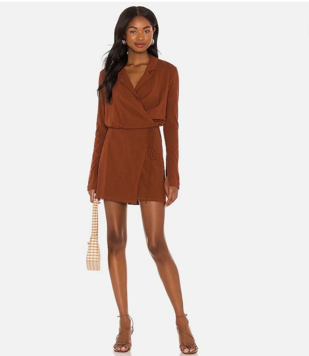 Free People Womens S Helena Viscose Mini Wrap Dress Coconut Shell Brown Dress